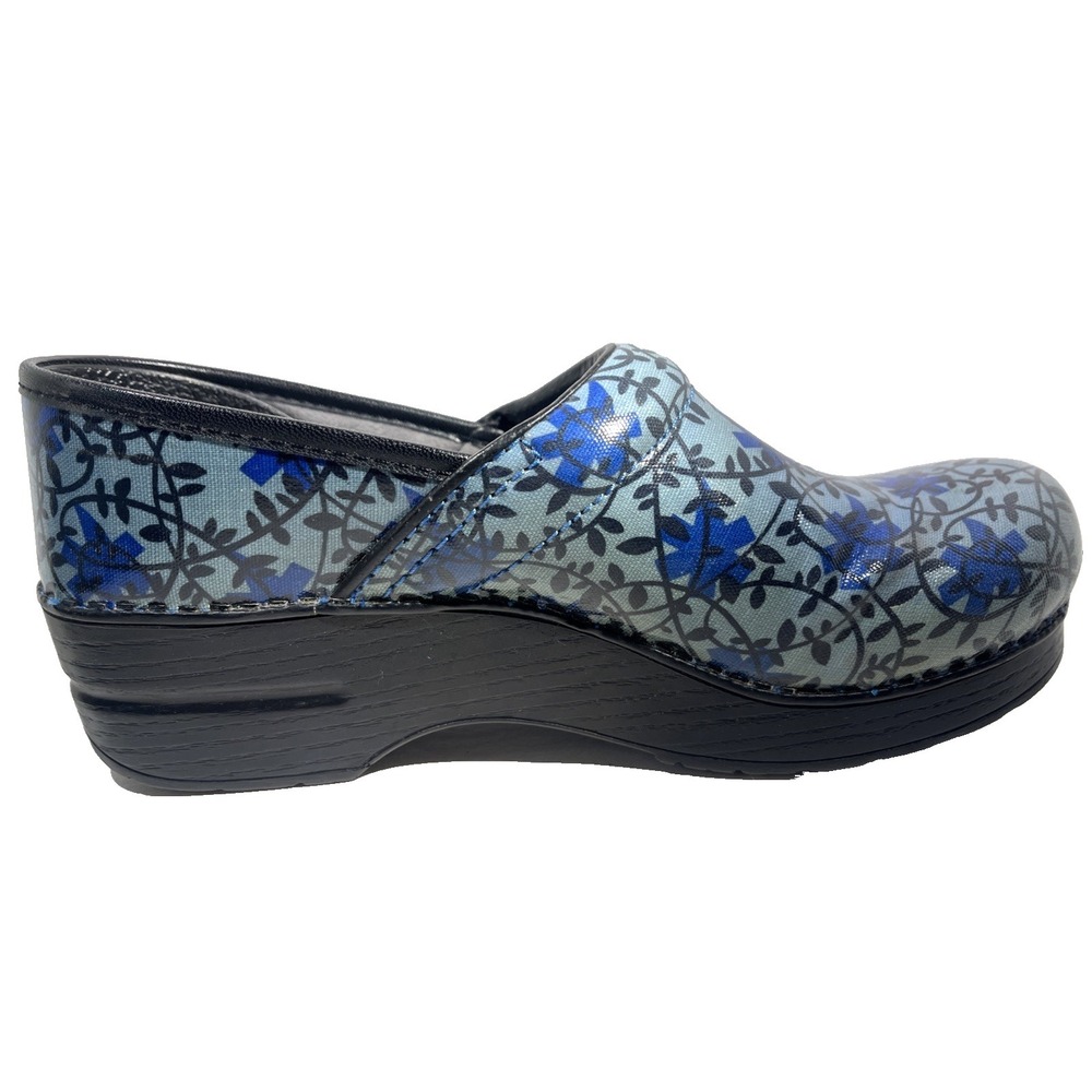 Dansko Vegan Pro Clogs Blue Floral Vine Print Size 40/US 9.5-10 NWB Comfort